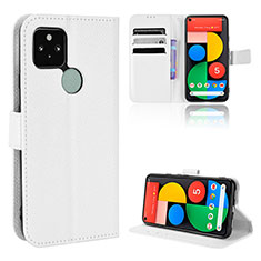 Leather Case Stands Flip Cover Holder BY1 for Google Pixel 5 White