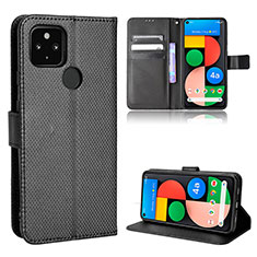 Leather Case Stands Flip Cover Holder BY1 for Google Pixel 5 XL 5G Black