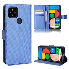 Leather Case Stands Flip Cover Holder BY1 for Google Pixel 5 XL 5G Blue