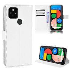 Leather Case Stands Flip Cover Holder BY1 for Google Pixel 5 XL 5G White