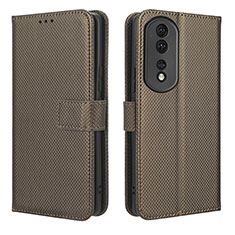 Leather Case Stands Flip Cover Holder BY1 for Huawei Honor 80 Pro 5G Brown
