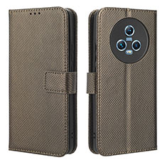 Leather Case Stands Flip Cover Holder BY1 for Huawei Honor Magic5 5G Brown