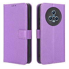Leather Case Stands Flip Cover Holder BY1 for Huawei Honor Magic5 5G Purple