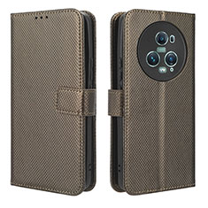 Leather Case Stands Flip Cover Holder BY1 for Huawei Honor Magic5 Pro 5G Brown