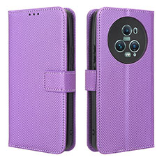 Leather Case Stands Flip Cover Holder BY1 for Huawei Honor Magic5 Pro 5G Purple