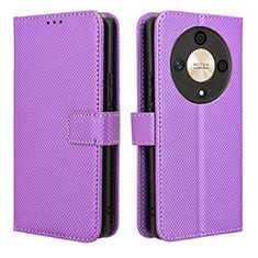Leather Case Stands Flip Cover Holder BY1 for Huawei Honor Magic6 Lite 5G Purple
