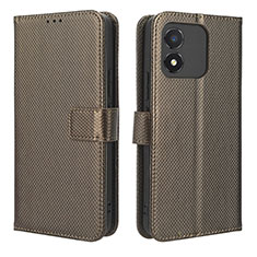 Leather Case Stands Flip Cover Holder BY1 for Huawei Honor X5 Brown