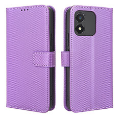 Leather Case Stands Flip Cover Holder BY1 for Huawei Honor X5 Purple