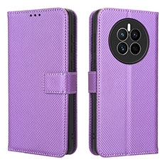 Leather Case Stands Flip Cover Holder BY1 for Huawei Mate 50 Purple