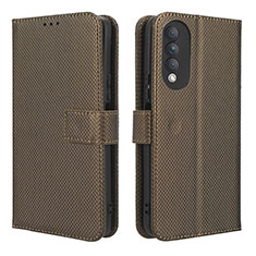 Leather Case Stands Flip Cover Holder BY1 for Huawei Nova 10z Brown