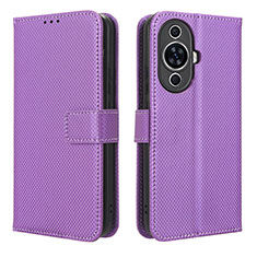 Leather Case Stands Flip Cover Holder BY1 for Huawei Nova 11 Pro Purple
