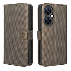 Leather Case Stands Flip Cover Holder BY1 for Huawei Nova 11i Brown