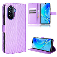 Leather Case Stands Flip Cover Holder BY1 for Huawei Nova Y70 Plus Purple