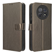 Leather Case Stands Flip Cover Holder BY1 for Huawei Nova Y91 Brown