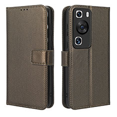 Leather Case Stands Flip Cover Holder BY1 for Huawei P60 Brown