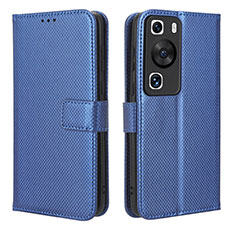 Leather Case Stands Flip Cover Holder BY1 for Huawei P60 Pro Blue