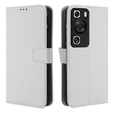 Leather Case Stands Flip Cover Holder BY1 for Huawei P60 Pro White