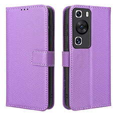 Leather Case Stands Flip Cover Holder BY1 for Huawei P60 Purple