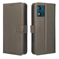 Leather Case Stands Flip Cover Holder BY1 for Motorola Moto E13 Brown