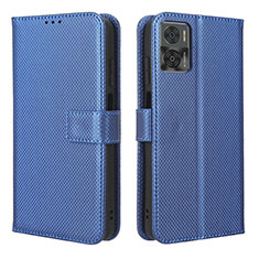 Leather Case Stands Flip Cover Holder BY1 for Motorola Moto E22 Blue