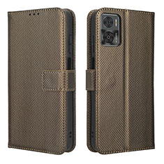 Leather Case Stands Flip Cover Holder BY1 for Motorola Moto E22 Brown
