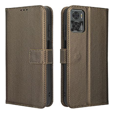 Leather Case Stands Flip Cover Holder BY1 for Motorola Moto E22i Brown