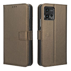 Leather Case Stands Flip Cover Holder BY1 for Motorola Moto G72 Brown