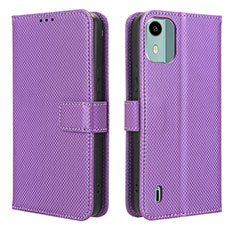 Leather Case Stands Flip Cover Holder BY1 for Nokia C12 Purple
