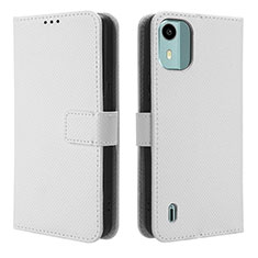 Leather Case Stands Flip Cover Holder BY1 for Nokia C12 White