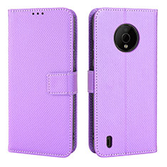 Leather Case Stands Flip Cover Holder BY1 for Nokia C200 Purple