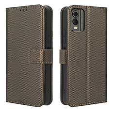 Leather Case Stands Flip Cover Holder BY1 for Nokia C210 Brown