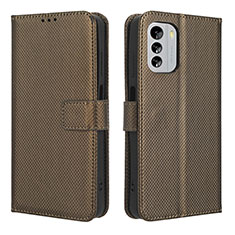 Leather Case Stands Flip Cover Holder BY1 for Nokia G60 5G Brown