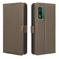 Leather Case Stands Flip Cover Holder BY1 for Nokia XR21 Brown