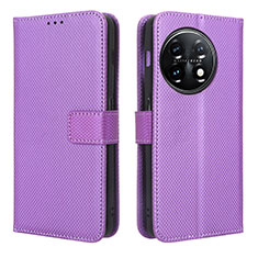 Leather Case Stands Flip Cover Holder BY1 for OnePlus 11 5G Purple
