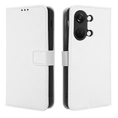 Leather Case Stands Flip Cover Holder BY1 for OnePlus Ace 2V 5G White