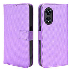 Leather Case Stands Flip Cover Holder BY1 for Oppo A18 Purple