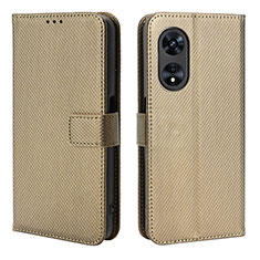 Leather Case Stands Flip Cover Holder BY1 for Oppo A58 4G Brown