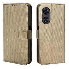 Leather Case Stands Flip Cover Holder BY1 for Oppo A58 5G Brown