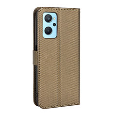 Leather Case Stands Flip Cover Holder BY1 for Oppo A96 4G Brown