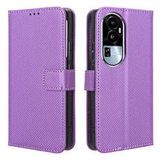 Leather Case Stands Flip Cover Holder BY1 for Oppo Reno10 Pro+ Plus 5G Purple