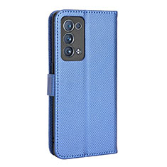 Leather Case Stands Flip Cover Holder BY1 for Oppo Reno6 Pro 5G Blue