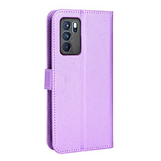 Leather Case Stands Flip Cover Holder BY1 for Oppo Reno6 Pro 5G India Purple