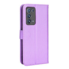 Leather Case Stands Flip Cover Holder BY1 for Oppo Reno6 Pro 5G Purple
