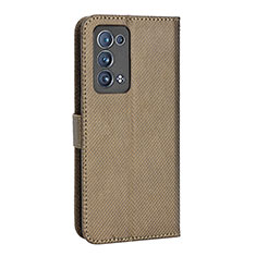Leather Case Stands Flip Cover Holder BY1 for Oppo Reno6 Pro+ Plus 5G Brown