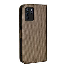 Leather Case Stands Flip Cover Holder BY1 for Oppo Reno6 Z 5G Brown