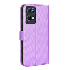 Leather Case Stands Flip Cover Holder BY1 for Oppo Reno7 Pro 5G Purple