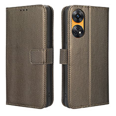 Leather Case Stands Flip Cover Holder BY1 for Oppo Reno8 T 4G Brown