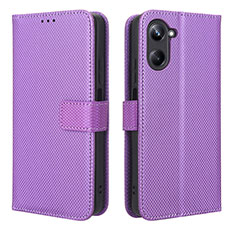 Leather Case Stands Flip Cover Holder BY1 for Realme 10 4G Purple
