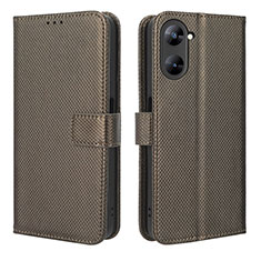 Leather Case Stands Flip Cover Holder BY1 for Realme 10S 5G Brown