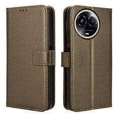 Leather Case Stands Flip Cover Holder BY1 for Realme 11X 5G Brown